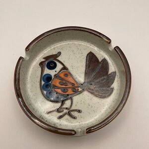 Otigiri, 5” Speckled Stoneware Ashtray with Bird. Very nice condition!